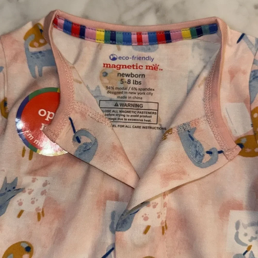 NWT Magnetic Me Modal Pink & Blue Cat Artist Footie - Picture 3 of 7